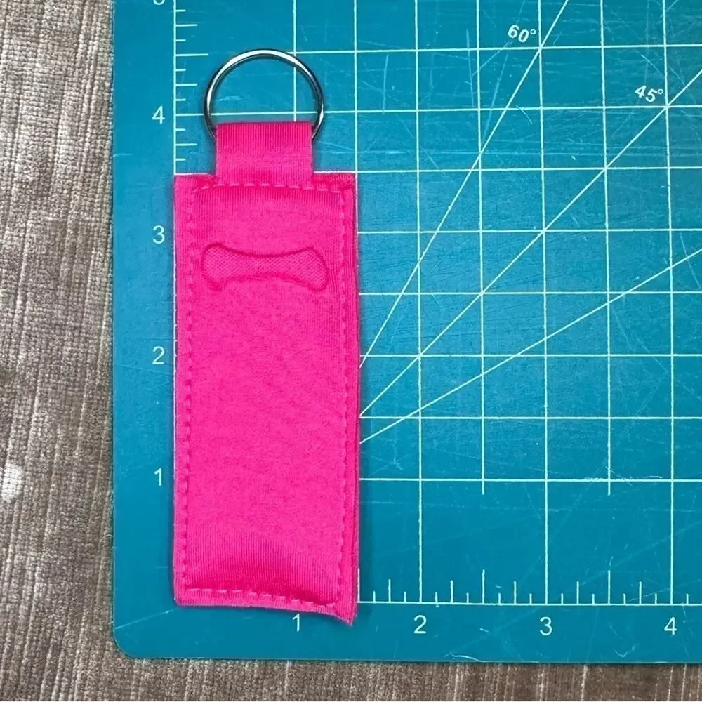 Lip balm holder key chain handmade made of Neoprene slight stretch pink